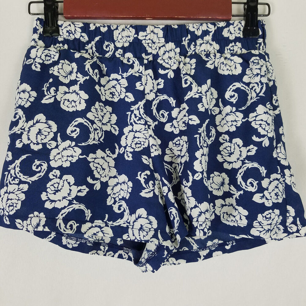 Mine Shorts Womens Small Blue White High Rise Floral Rose Lined Pull On